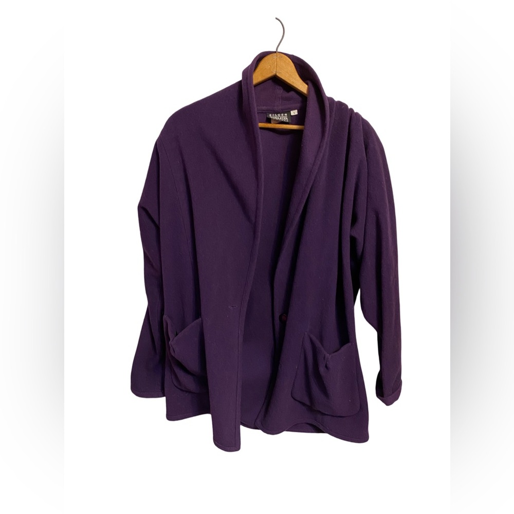 Eileen Fisher New York Vintage Purple Open Cardigan Shawl Cowl Neck Sweater